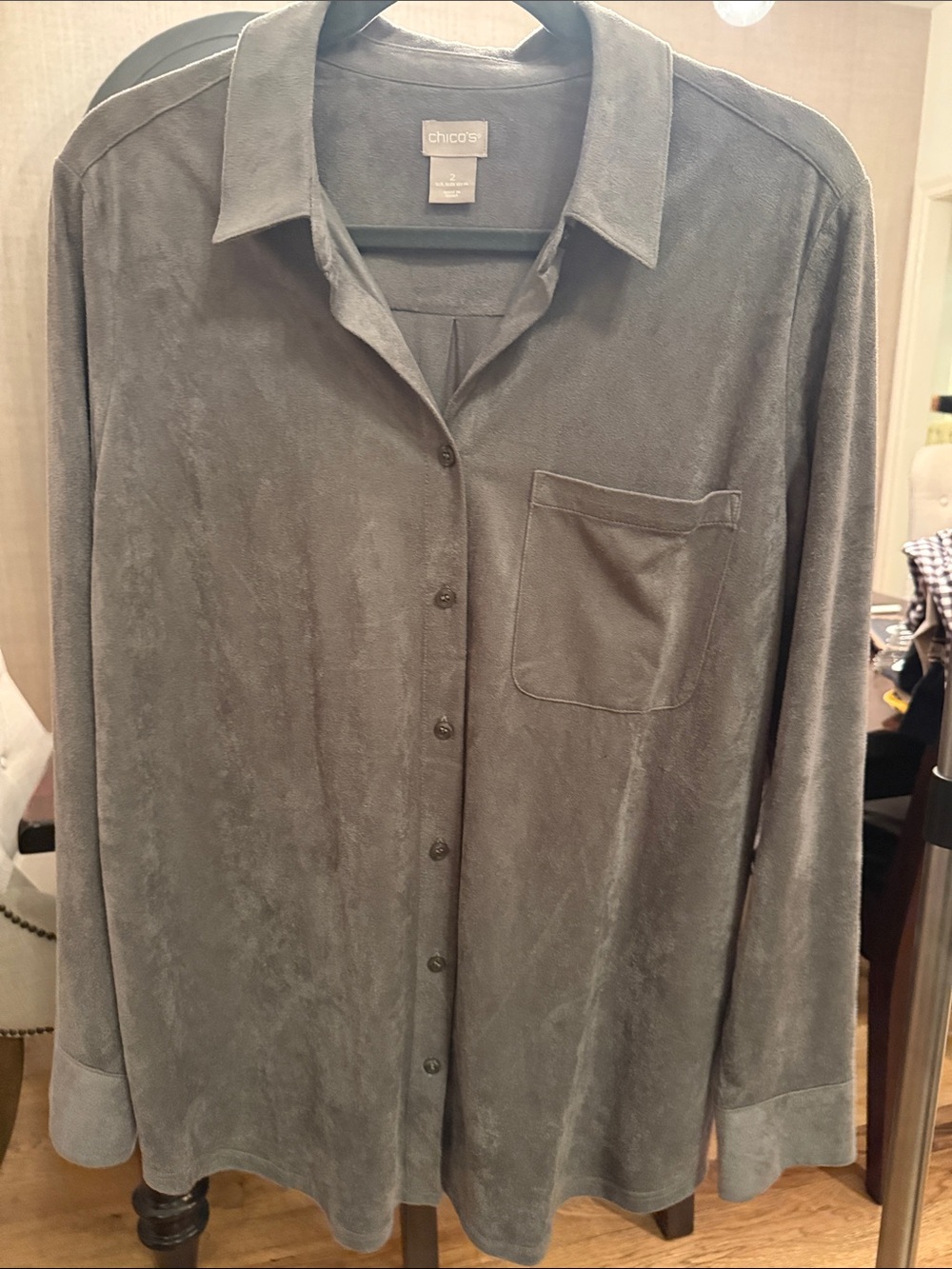 Chico's Slate Gray Button-Front Pocket Shirt